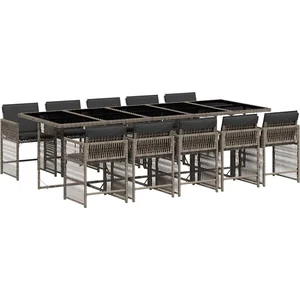 vidaXL Ensemble à manger de jardin 11pcs avec coussins gris poly rotin pas cher