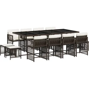 vidaXL Ensemble à manger de jardin avec coussins 13 pcs marron rotin pas cher