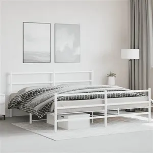 vidaXL Cadre de lit métal avec tête de lit/pied de lit blanc 183x213cm pas cher