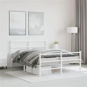 vidaXL Cadre de lit métal avec tête de lit/pied de lit blanc 140x200cm pas cher