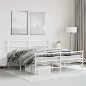 vidaXL Cadre de lit métal avec tête de lit/pied de lit blanc 150x200cm pas cher