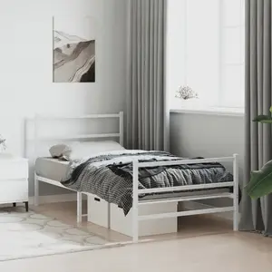 vidaXL Cadre de lit métal avec tête de lit/pied de lit blanc 100x190cm pas cher