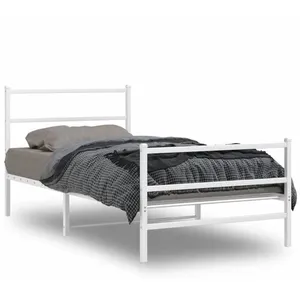 vidaXL Cadre de lit métal avec tête de lit/pied de lit blanc 100x200cm pas cher
