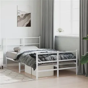 vidaXL Cadre de lit métal avec tête de lit/pied de lit blanc 120x200cm pas cher