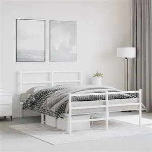 vidaXL Cadre de lit métal avec tête de lit/pied de lit blanc 140x190cm pas cher