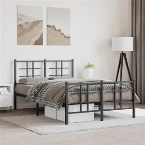 vidaXL Cadre de lit métal avec tête de lit/pied de lit noir 120x190 cm pas cher