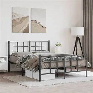 vidaXL Cadre de lit métal avec tête de lit/pied de lit noir 135x190 cm pas cher