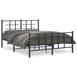 vidaXL Cadre de lit métal avec tête de lit/pied de lit noir 140x190 cm pas cher
