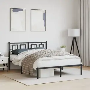 vidaXL Cadre de lit métal avec tête de lit noir 135x190 cm pas cher