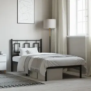 vidaXL Cadre de lit métal avec tête de lit noir 90x200 cm pas cher