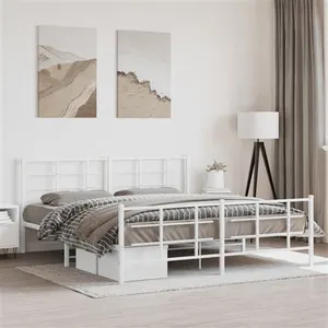 vidaXL Cadre de lit métal avec tête de lit/pied de lit blanc 183x213cm pas cher