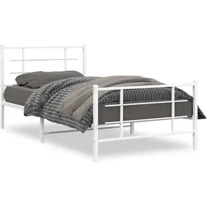 vidaXL Cadre de lit métal avec tête de lit/pied de lit blanc 107x203cm pas cher