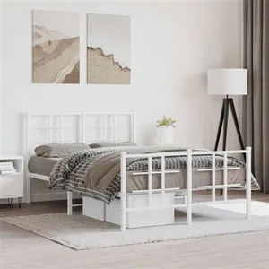 vidaXL Cadre de lit métal avec tête de lit/pied de lit blanc 120x200cm pas cher