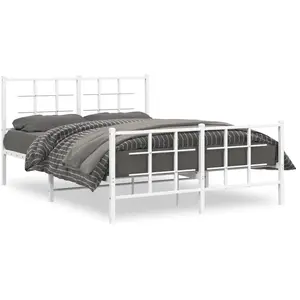vidaXL Cadre de lit métal avec tête de lit/pied de lit blanc 135x190cm pas cher