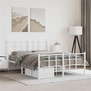 vidaXL Cadre de lit métal avec tête de lit/pied de lit blanc 140x190cm pas cher