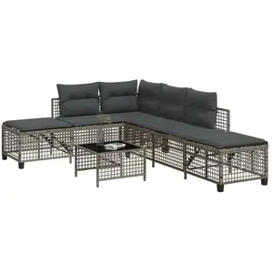 vidaXL Salon de jardin d'angle avec coussins 3 pcs gris résine tressée pas cher