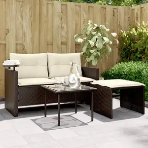 vidaXL Salon de jardin avec coussins 3 pcs marron résine tressée pas cher