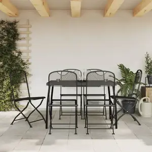 vidaXL Ensemble à manger de jardin 7 pcs anthracite métal maille pas cher