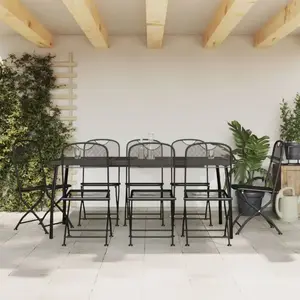 vidaXL Ensemble à manger de jardin 9 pcs anthracite métal maille pas cher