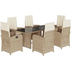 vidaXL Ensemble à manger de jardin et coussins 7 pcs beige poly rotin pas cher