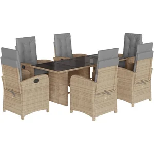 vidaXL Ensemble à manger de jardin coussins 7 pcs mélange beige rotin pas cher
