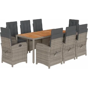 vidaXL Ensemble à manger de jardin 9 pcs coussins gris résine tressée pas cher