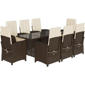 vidaXL Ensemble à manger de jardin et coussins 9 pcs marron poly rotin pas cher