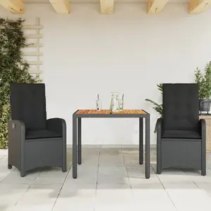 vidaXL Ensemble à manger de jardin avec coussins 3 pcs Noir pas cher