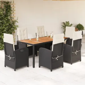 vidaXL Ensemble à manger de jardin coussins 7pcs Noir Résine tressée pas cher