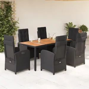 vidaXL Ensemble à manger de jardin coussins 7pcs Noir Résine tressée pas cher