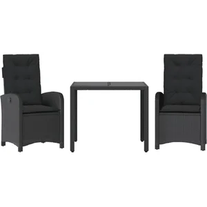 vidaXL Ensemble à manger de jardin avec coussins 3 pcs Noir pas cher