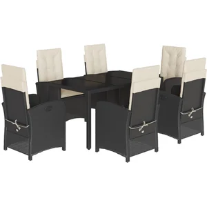 vidaXL Ensemble à manger de jardin coussins 7pcs Noir Résine tressée pas cher