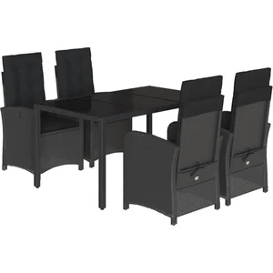 vidaXL Ensemble à manger de jardin coussins 5pcs Noir Résine tressée pas cher