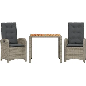 vidaXL Ensemble à manger de jardin 3 pcs coussins gris résine tressée pas cher