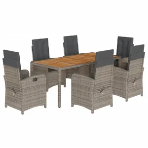 vidaXL Ensemble à manger de jardin et coussins 7 pcs gris rotin pas cher