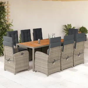 vidaXL Ensemble à manger de jardin 9 pcs coussins gris résine tressée pas cher