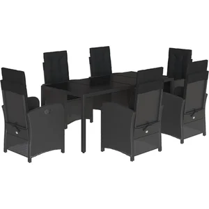 vidaXL Ensemble à manger de jardin coussins 7pcs Noir Résine tressée pas cher