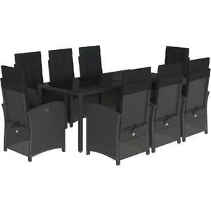 vidaXL Ensemble à manger de jardin 9pcs coussins noir résine tressée pas cher