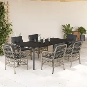 vidaXL Ensemble à manger de jardin et coussins 7 pcs gris clair rotin pas cher