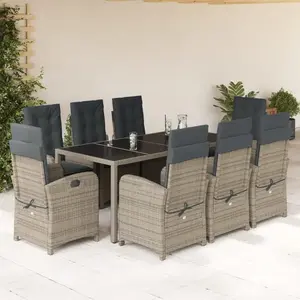 vidaXL Ensemble à manger de jardin 9 pcs coussins gris résine tressée pas cher