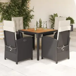 vidaXL Ensemble à manger de jardin coussins 5pcs Noir Résine tressée pas cher