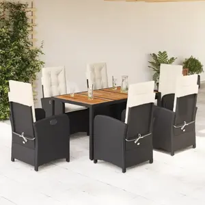 vidaXL Ensemble à manger de jardin coussins 7pcs Noir Résine tressée pas cher