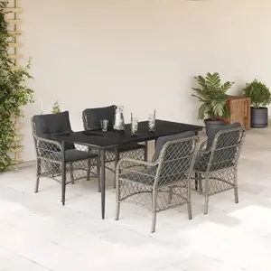 vidaXL Ensemble à manger de jardin et coussins 5 pcs gris clair rotin pas cher