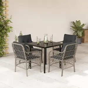 vidaXL Ensemble à manger de jardin et coussins 5 pcs gris clair rotin pas cher