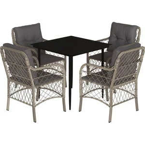 vidaXL Ensemble à manger de jardin et coussins 5 pcs gris clair rotin pas cher