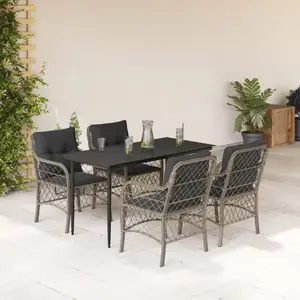 vidaXL Ensemble à manger de jardin et coussins 5 pcs gris clair rotin pas cher