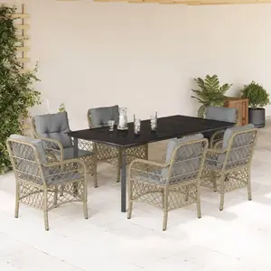 vidaXL Ensemble à manger de jardin coussins 7 pcs mélange beige rotin pas cher
