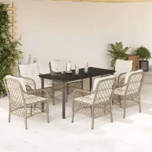 vidaXL Ensemble à manger de jardin et coussins 7 pcs beige poly rotin pas cher