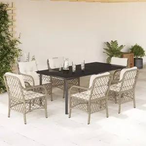 vidaXL Ensemble à manger de jardin et coussins 7 pcs beige poly rotin pas cher