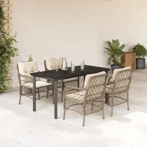 vidaXL Ensemble à manger de jardin avec coussins 5pcs Beige poly rotin pas cher